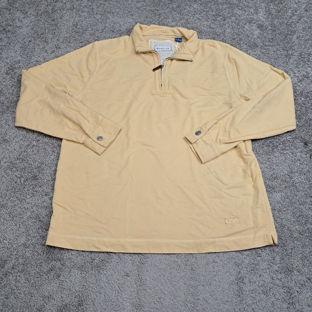 Honolua Surf Co Mens Quarter Zip Pullover Sweatshirt Yellow Cotton Blend Size M